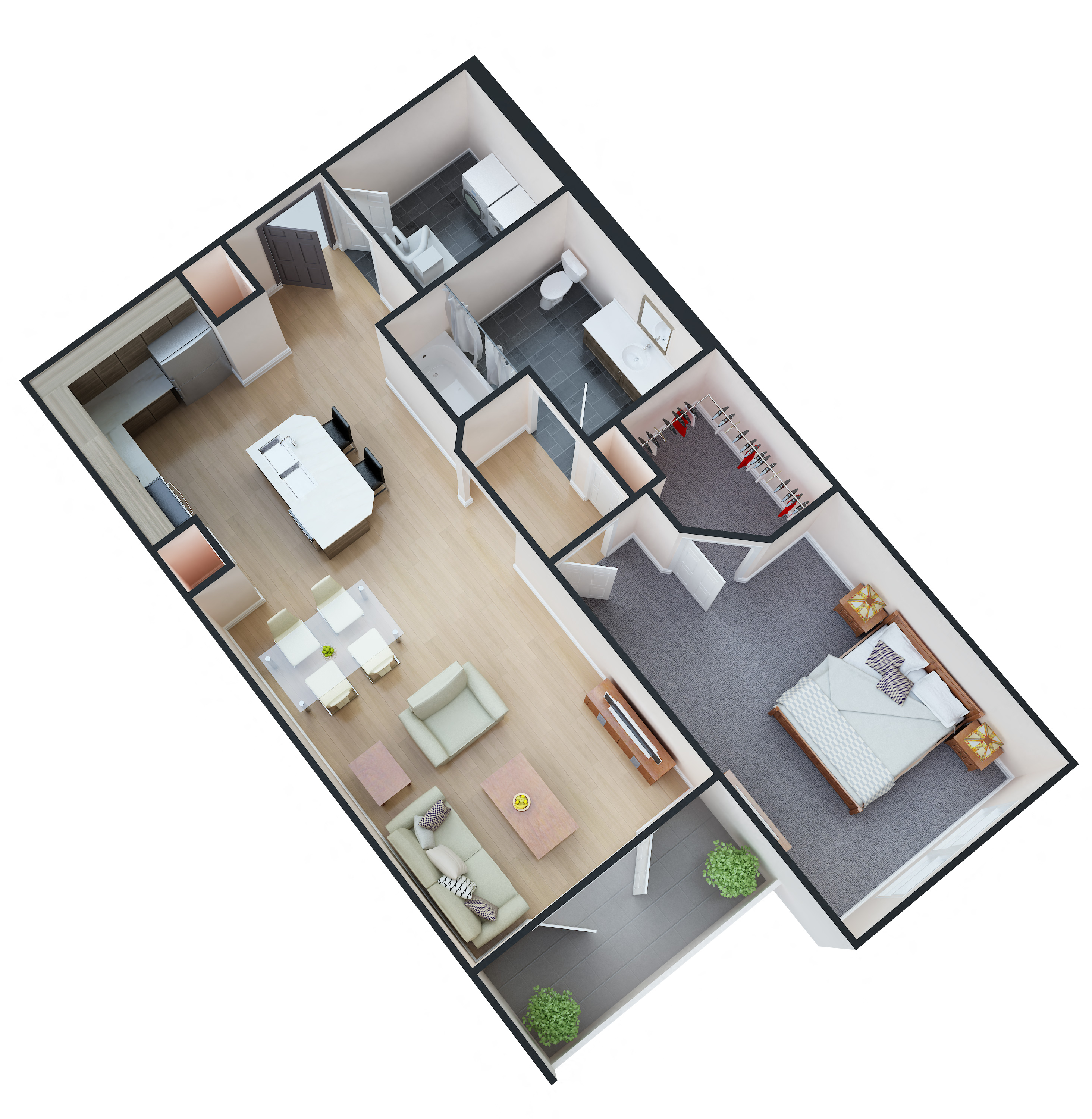 Floor plan for 1 bed, 1 bath, 773 sqft